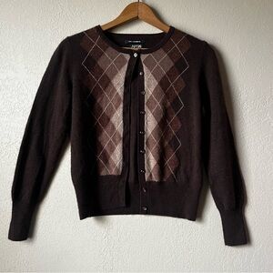 100% Cashmere Brown Argyle Button Front Cardigan